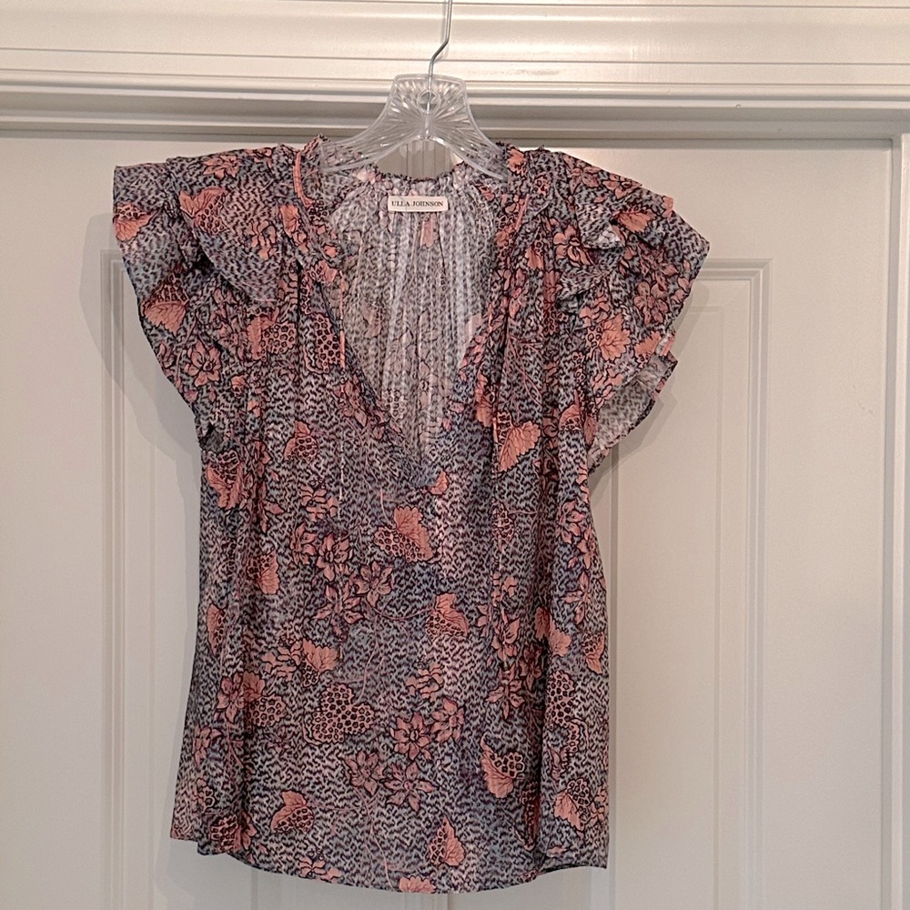 Ulla Johnson Flutter Sleeve Split Neck Top